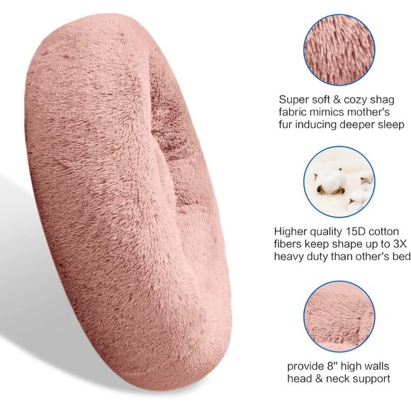 Calming Dog Bed Plush Donut Comfy Cuddler Faux Fur Washable Multiple Sizes S-XXL - Picture 3 of 6